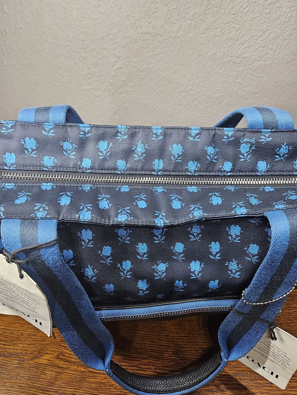Coach Badlands Floral Print Nylon w/Pebble Leather Trim Tote Bag - Picture 11 of 13